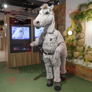 Silver Mare mascot costume character dressed with a Cargo Shorts and Digital watches