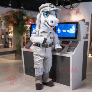 Silver Mare mascot costume character dressed with a Cargo Shorts and Digital watches