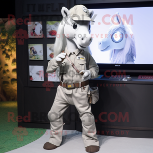 Silver Mare mascot costume character dressed with a Cargo Shorts and Digital watches