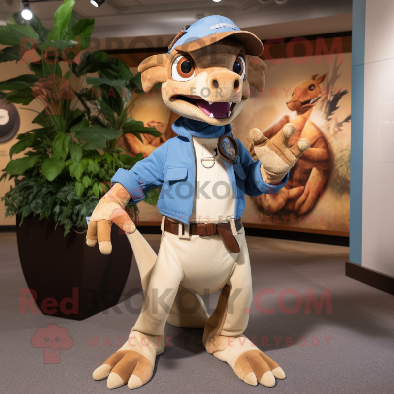 Tan Dimorphodon mascot costume character dressed with a Jeans and Cummerbunds