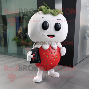 White Strawberry mascot costume character dressed with a Skinny Jeans and Handbags