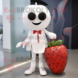 White Strawberry mascot costume character dressed with a Skinny Jeans and Handbags