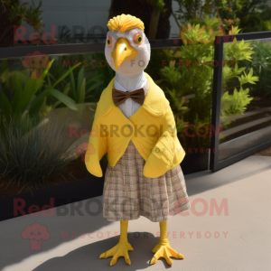 Yellow Guinea Fowl mascot costume character dressed with a Dress Shirt and Headbands