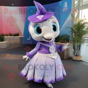 Lavender Swordfish mascot costume character dressed with a Maxi Skirt and Rings