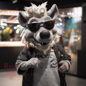 Silver Wild Boar mascot costume character dressed with a T-Shirt and Sunglasses