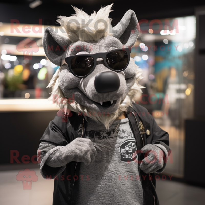 Silver Wild Boar mascot costume character dressed with a T-Shirt and Sunglasses Silver Wild Boar mascot costume character dressed with a T-Shirt and Sunglasses