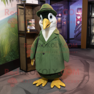 Olive Penguin mascot costume character dressed with a Dress and Berets