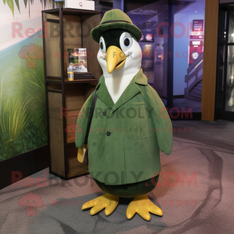 Olive Penguin mascot costume character dressed with a Dress and Berets