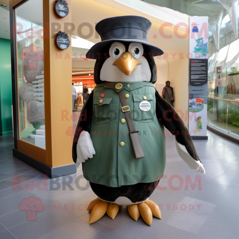 Olive Penguin mascot costume character dressed with a Dress and Berets