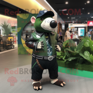 Forest Green Tapir mascot costume character dressed with a Moto Jacket and Clutch bags