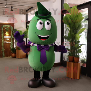 Forest Green Eggplant mascot costume character dressed with a Polo Shirt and Bow ties