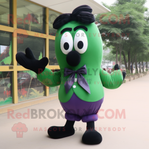Forest Green Eggplant mascot costume character dressed with a Polo Shirt and Bow ties
