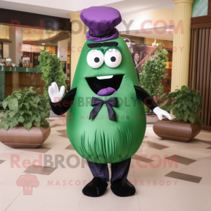 Forest Green Eggplant mascot costume character dressed with a Polo Shirt and Bow ties