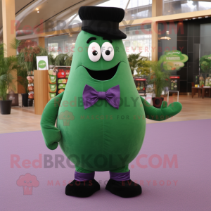 Forest Green Eggplant mascot costume character dressed with a Polo Shirt and Bow ties