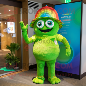 Lime Green Rainbow mascot costume character dressed with a Swimwear and Earrings