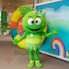 Lime Green Rainbow mascot costume character dressed with a Swimwear and Earrings