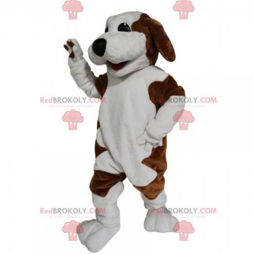 Brun og hvit hundemaskot med et vakkert smil - Redbrokoly.com