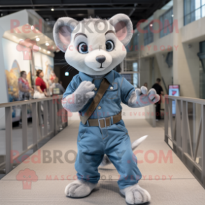 Silver Ferret mascot costume character dressed with a Denim Shirt and Foot pads