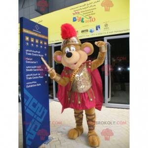 Mascotte de souris marron habillée en chevalier - Redbrokoly.com