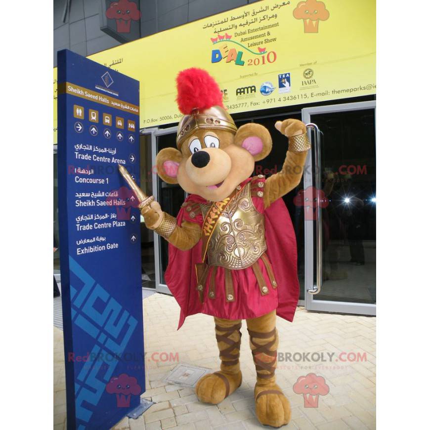Brown mouse mascot dressed as a knight - Redbrokoly.com