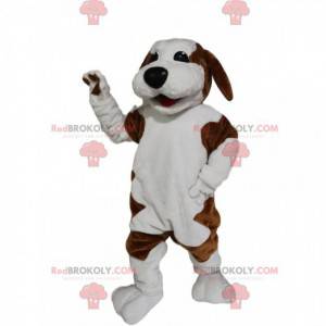 Brun og hvit hundemaskot med et vakkert smil - Redbrokoly.com