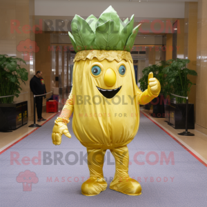 Gold Cabbage mascot costume character dressed with a Bootcut Jeans and Shoe clips