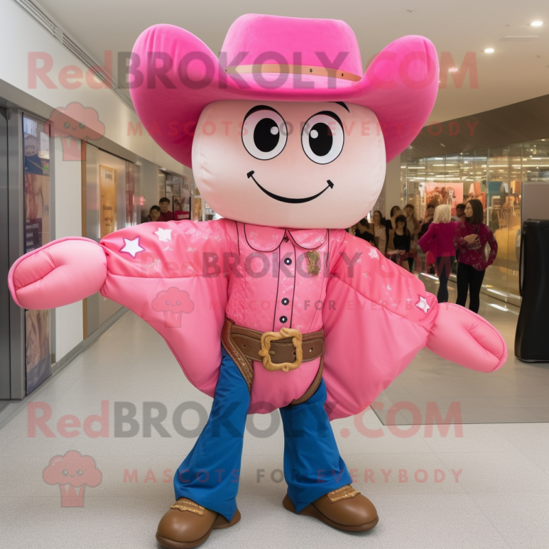 Pink Cowboy mascot costume character dressed with a Mom Jeans and Coin purses Mascot Costumes Redbrokoly