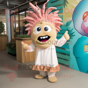 Tan Ceviche mascot costume character dressed with a Long Sleeve Tee and Hair clips