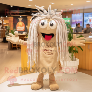 Tan Ceviche mascot costume character dressed with a Long Sleeve Tee and Hair clips