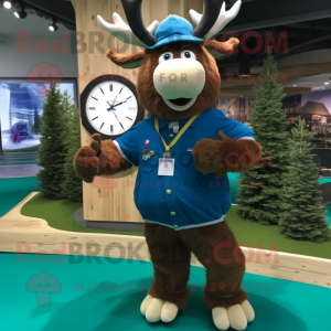 Blue Irish Elk mascot costume character dressed with a Corduroy Pants and Bracelet watches