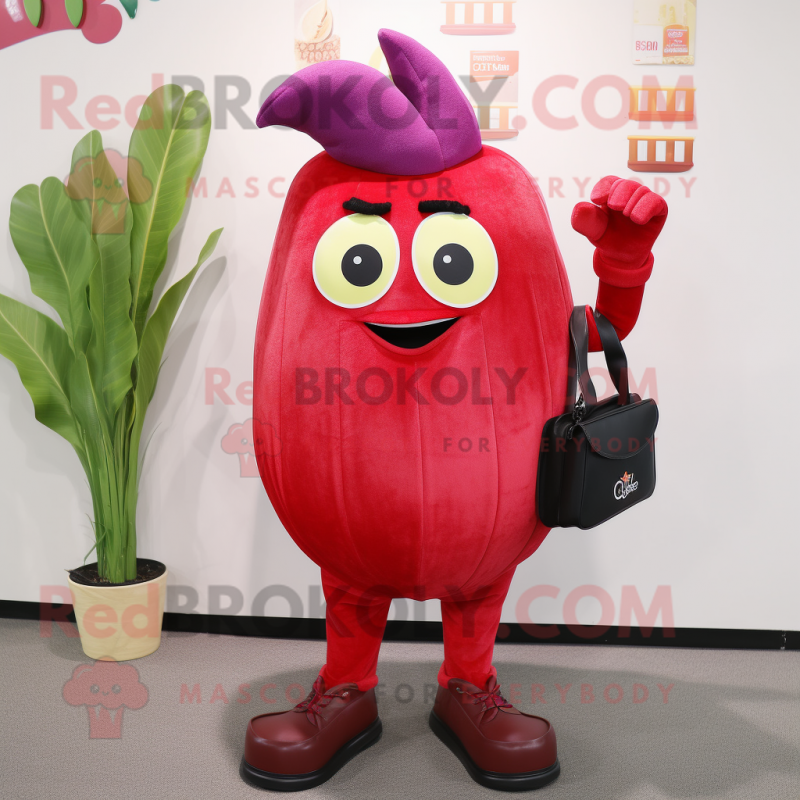 Red Onion mascot costume character dressed with a Bootcut Jeans and Wallets Red Onion mascot costume character dressed with a Bootcut Jeans and Wallets