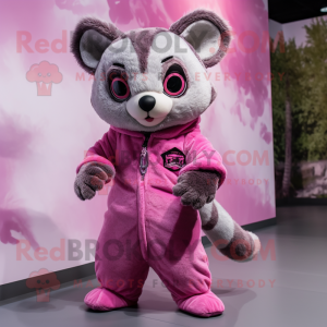 Pink Civet mascot costume character dressed with a Romper and Wraps