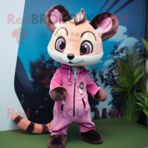 Pink Civet mascot costume character dressed with a Romper and Wraps