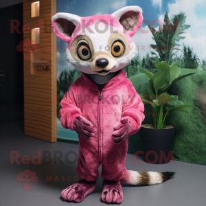 Pink Civet mascot costume character dressed with a Romper and Wraps