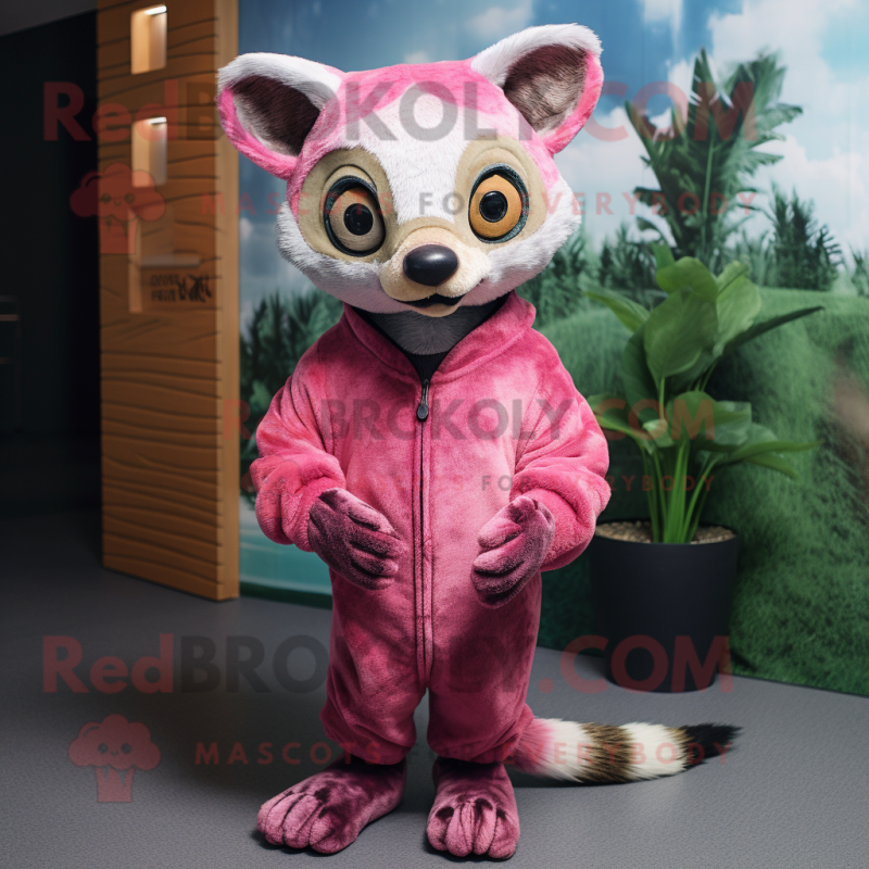 Pink Civet mascot costume character dressed with a Romper and Wraps Pink Civet mascot costume character dressed with a Romper and Wraps