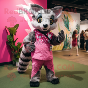 Pink Civet mascot costume character dressed with a Romper and Wraps