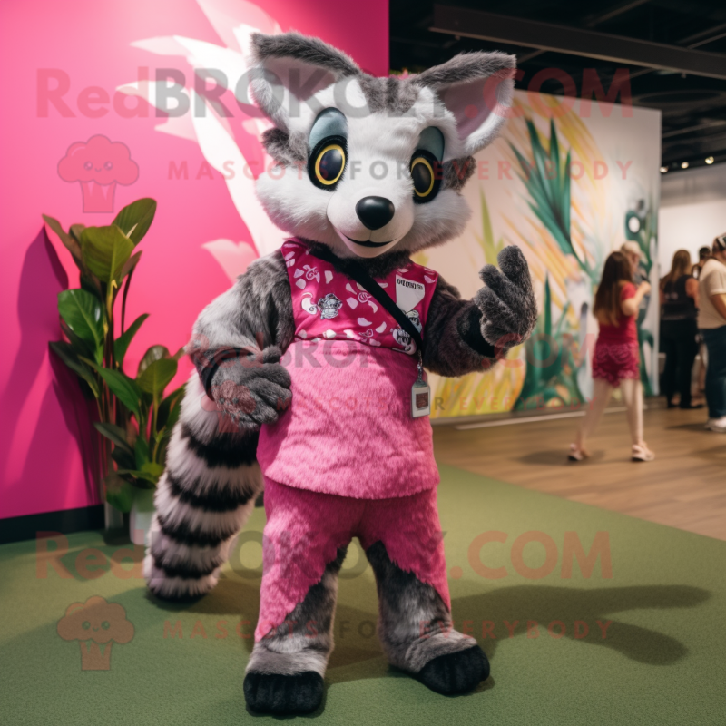 Pink Civet mascot costume character dressed with a Romper and Wraps Pink Civet mascot costume character dressed with a Romper and Wraps