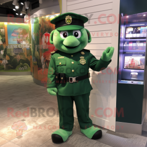 Green Police Officer mascot costume character dressed with a Bermuda Shorts and Brooches
