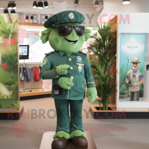 Green Police Officer mascot costume character dressed with a Bermuda Shorts and Brooches