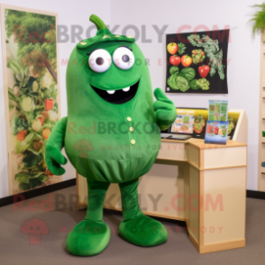 Forest Green Pepper mascot costume character dressed with a Poplin Shirt and Earrings