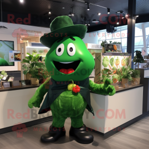 Forest Green Pepper mascot costume character dressed with a Poplin Shirt and Earrings