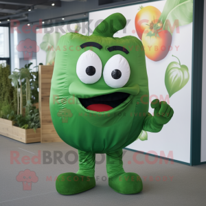 Forest Green Pepper mascot costume character dressed with a Poplin Shirt and Earrings