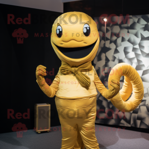 Gold Hydra mascot costume character dressed with a Trousers and Pocket squares