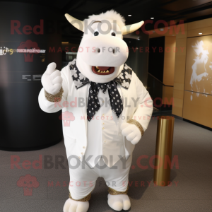 White Beef Stroganoff mascot costume character dressed with a Suit Jacket and Bracelets
