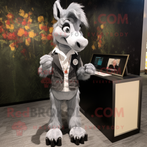 Gray Mare mascot costume character dressed with a Suit Jacket and Bracelets