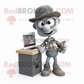 Gray Computer mascot costume character dressed with a Jeans and Wallets