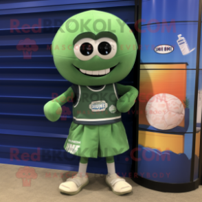 Olive Gumball Machine mascot costume character dressed with a Board Shorts and Belts