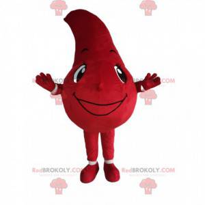 Röd droppmaskot med ett underbart leende - Redbrokoly.com