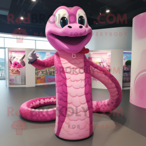 Pink Snake mascot costume character dressed with a Tank Top and Ties