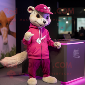 Magenta Weasel mascot costume character dressed with a Sweatshirt and Anklets